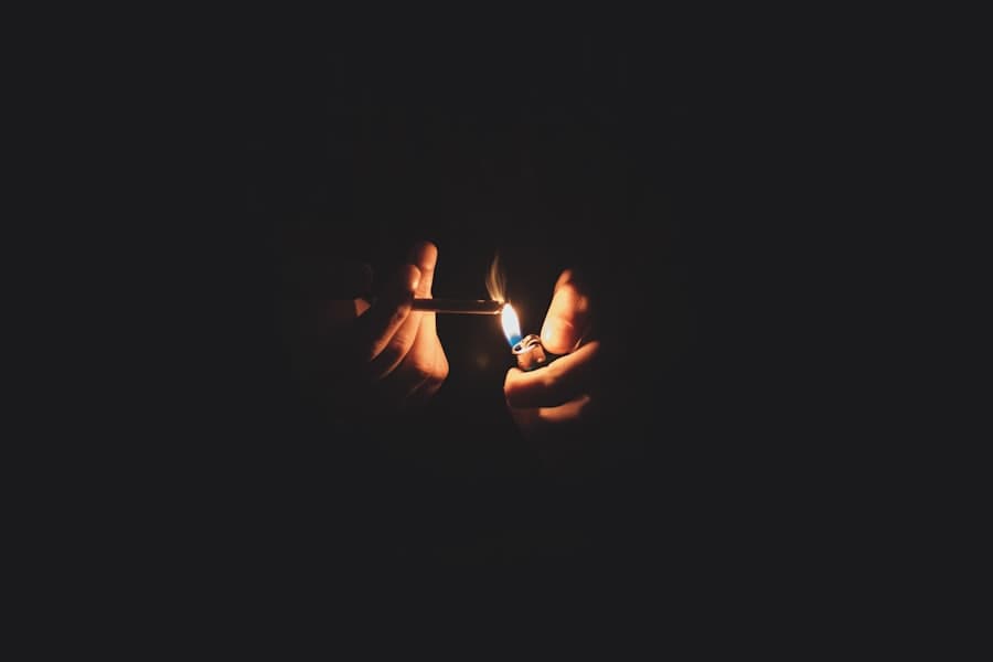 Lighting a cigarette